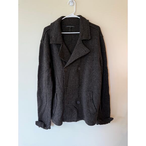 John Varvatos Star U.S.A Peacoat Mens XL Black Double Breasted Raw Edge Sweater
